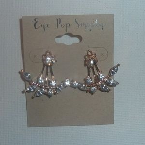 Fashion Earrings Rose Gold 3 Way Studs Leaf Jacket Accessory Dangle Jewerly New